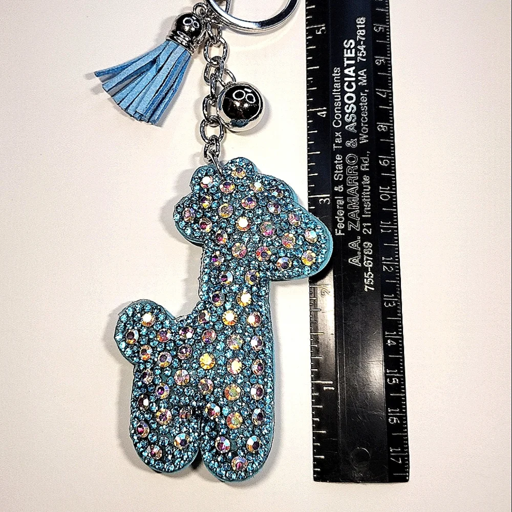 Blue Rhinestone Giraffe Bling Keychain